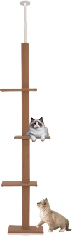 Merkloos Krabpaal In Hoogte Verstelbaar - Kattenkrabpaal - Krabpaal Voor Katten - Kattenspeeltjes - Katten - Bruin - 43L X 27B X 228-260H Cm