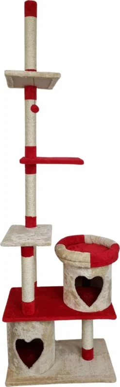 Topmast Krabpaal Parcival - Beige & Rood - 70 X 40 X 250-270 Cm - Met Plafondspanner - Krabpaal Voor Katten - Krabpalen Voor Grote Katten - Met Sisal Touw -Merkloos Verkoop 373x1200
