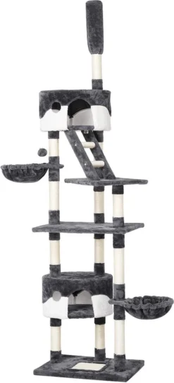 Krabpaal XXL, Klimboom Voor Katten - Plafondhoogte, Verstelbaar Van 228-255 Cm, Grijs-wit HM-YAHEE-610837 -Merkloos Verkoop 546x1200