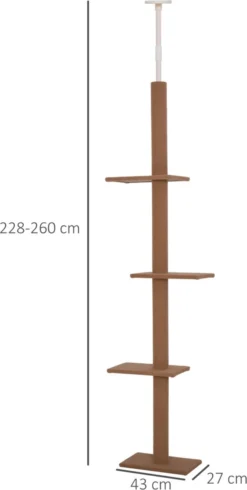 Merkloos Krabpaal In Hoogte Verstelbaar - Kattenkrabpaal - Krabpaal Voor Katten - Kattenspeeltjes - Katten - Bruin - 43L X 27B X 228-260H Cm -Merkloos Verkoop 605x1200 5