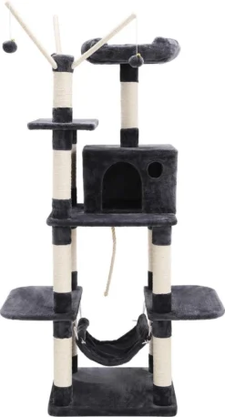 XXL Luxe Katten Krappaal Met Hangmat & Katten Huisjes - Activity Center - Grote Krappaal Klimpaal Met Speelset - Krabmeubel 154 CM Hoog - Grijs -Merkloos Verkoop 647x1200 2