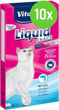Merkloos 10 X Vitakraft Cat Liquid-Snack Zalm & Omega 6 Stuks