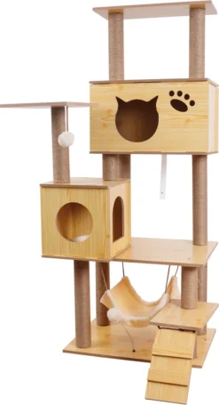 Katten Krabpaal - Houten Krabpaal - 150cm Hoog - Hout - Sisal