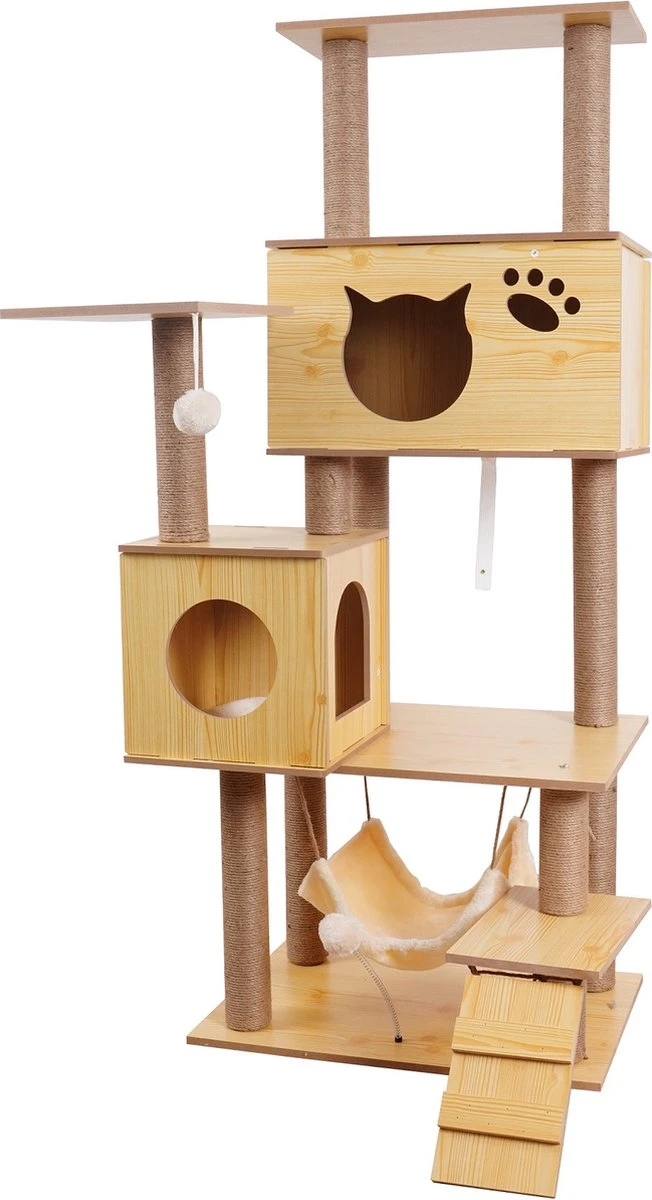 Katten Krabpaal - Houten Krabpaal - 150cm Hoog - Hout - Sisal 1 Katten Krabpaal - Houten Krabpaal - 150cm Hoog - Hout - Sisal