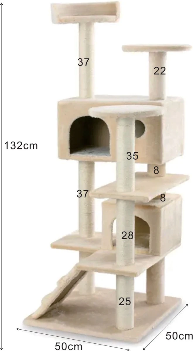 Krabpaal XXL Voor Kat -132 Cm -Beige - Kattenboom Voor Katten - Kattenhuis Van Sisal - XXL Klimpaal Voor Meerdere Katten 6 Krabpaal XXL Voor Kat -132 Cm -Beige - Kattenboom Voor Katten - Kattenhuis Van Sisal - XXL Klimpaal Voor Meerdere Katten - Image 6
