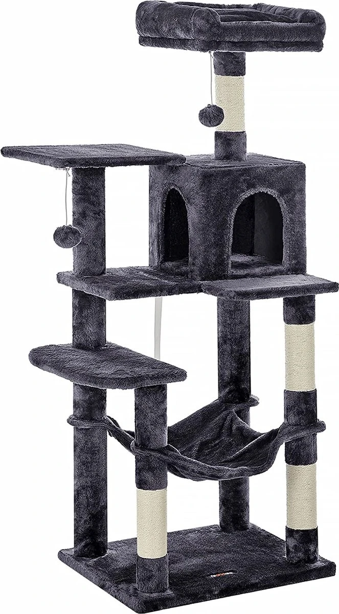 Krabpaal Met Hangmat Voor Meerdere Katten, Kattenboom, Rookgrijs 1 Krabpaal Met Hangmat Voor Meerdere Katten, Kattenboom, Rookgrijs