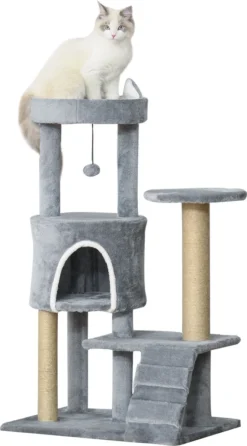 PawHut Krabpaal Kattenboom Met Kattengrot Trap Spaanplaat Jute Grijs D30-360 -Merkloos Verkoop 664x1200 2