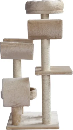 PawHut Kattenboom Kattenkrabboom Speelgoed Tunnel Katten Klimboom Krabboom Beige D30-191 -Merkloos Verkoop 677x1200 1
