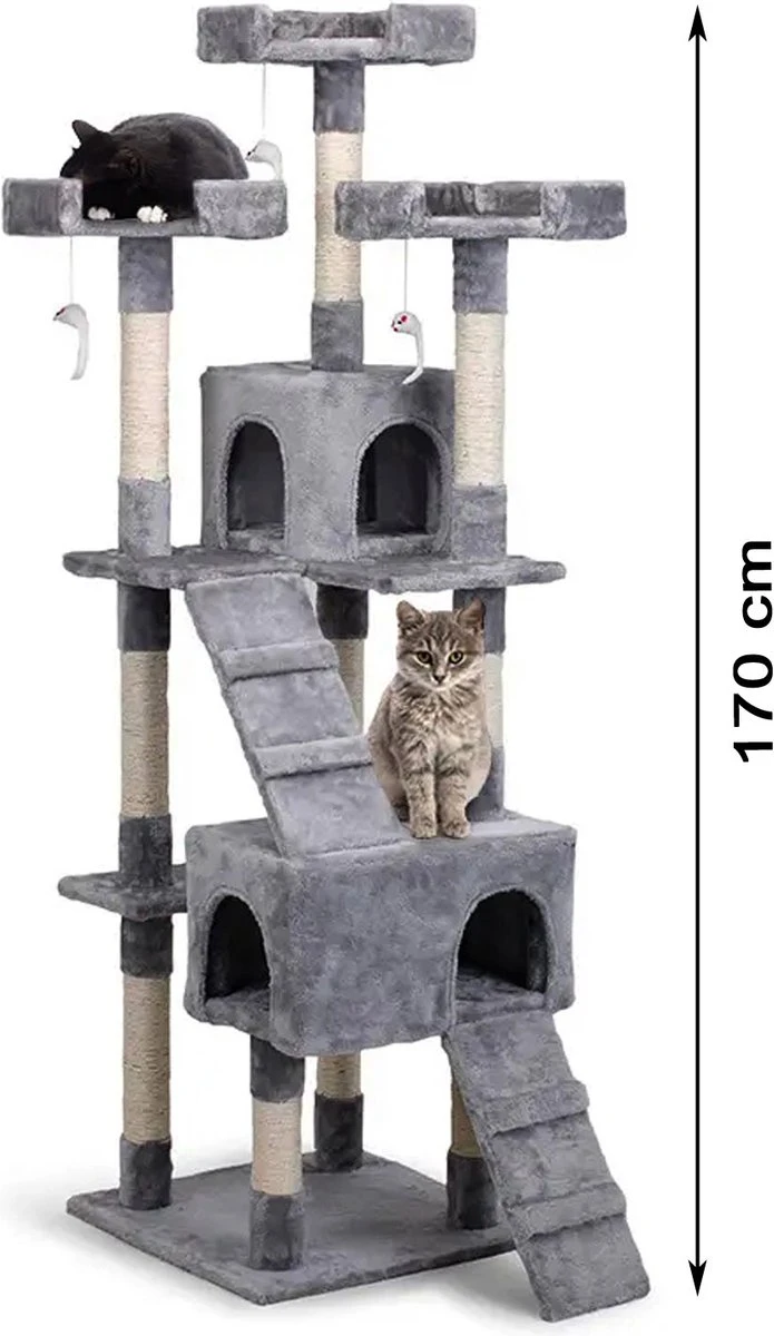 Krabpaal XXL Voor Kat -170 Cm -Grijs - Kattenboom Voor Grote Katten - Kattenhuis Van Sisal - XXL Klimpaal Voor Meerdere Katten 4 Krabpaal XXL Voor Kat -170 Cm -Grijs - Kattenboom Voor Grote Katten - Kattenhuis Van Sisal - XXL Klimpaal Voor Meerdere Katten - Image 4