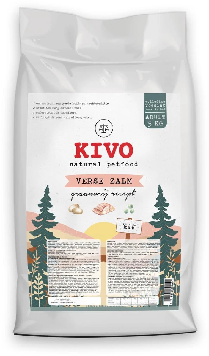 Kivo Petfood Kattenbrokken Verse Zalm - 5 Kg - Graanvrij 1 Kivo Petfood Kattenbrokken Verse Zalm - 5 Kg - Graanvrij