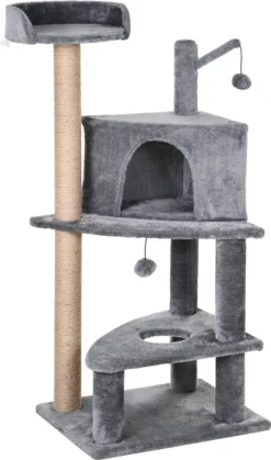 PawHut Krabpaal Met Speelballen Kattenkrabpaal Kattenhuis Jute Paal, Grijs D30-281 -Merkloos Verkoop 707x1200 1