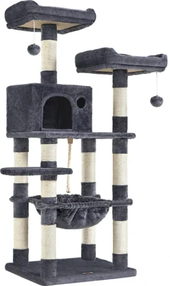 Krabpaal, Kattenboom 143 Cm, 2 Gezellige Uitkijkplateaus, Rookgrijs PCT15GYZ