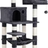 Kat Krabpaal Voor Meerdere Katten - Met Hokje En Plateaus - Grote Of Kleine Katten - Grijs En Wit