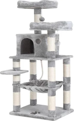MIRA Home Krabpaal - Kattentoren - Huisdieren - Stabiel - Hout - Grijs/Wit - 55x45x143