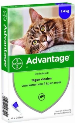 Bayer Anti Vlooienmiddel Advantage 80 > 4 Kg - 4 X 0,8 Ml -Merkloos Verkoop 733x1200 3