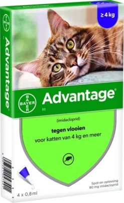 Bayer Anti Vlooienmiddel Advantage 80 > 4 Kg - 4 X 0,8 Ml -Merkloos Verkoop 734x1200 5