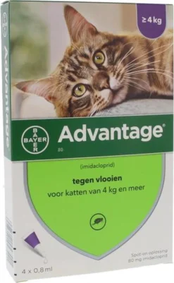Bayer Anti Vlooienmiddel Advantage 80 > 4 Kg - 4 X 0,8 Ml -Merkloos Verkoop 739x1200 2
