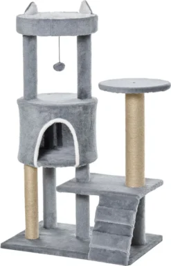 PawHut Krabpaal Kattenboom Met Kattengrot Trap Spaanplaat Jute Grijs D30-360 -Merkloos Verkoop 774x1200 8