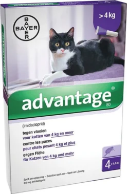 Bayer Anti Vlooienmiddel Advantage 80 > 4 Kg - 4 X 0,8 Ml -Merkloos Verkoop 783x1200 3