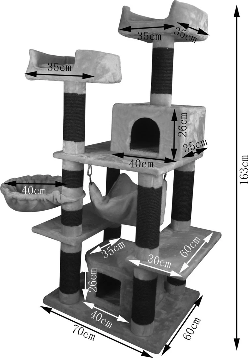 Adori Krabpaal Mosey - Krabpaal - 60*70*160 Cm 31.2 Kg Grijs Zwart 2 Adori Krabpaal Mosey - Krabpaal - 60*70*160 Cm 31.2 Kg Grijs Zwart - Image 2