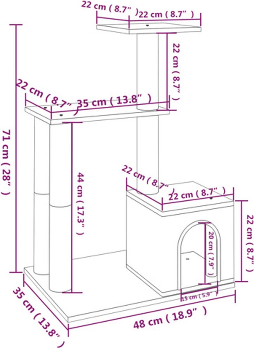 VidaXL Kattenmeubel Met Sisal Krabpalen 71 Cm Crèmekleurig 3 VidaXL Kattenmeubel Met Sisal Krabpalen 71 Cm Crèmekleurig - Afbeelding 3