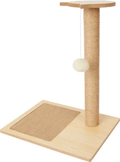 Houten Krabpaal Met Bal - Katten Benodigdheden - Kat Speeltje - Huisdier/ Dieren - 30x40 - Cadeau - Pet Toy - Kitten - Beige