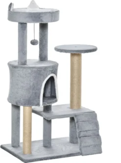 PawHut Krabpaal Kattenboom Met Kattengrot Trap Spaanplaat Jute Grijs D30-360