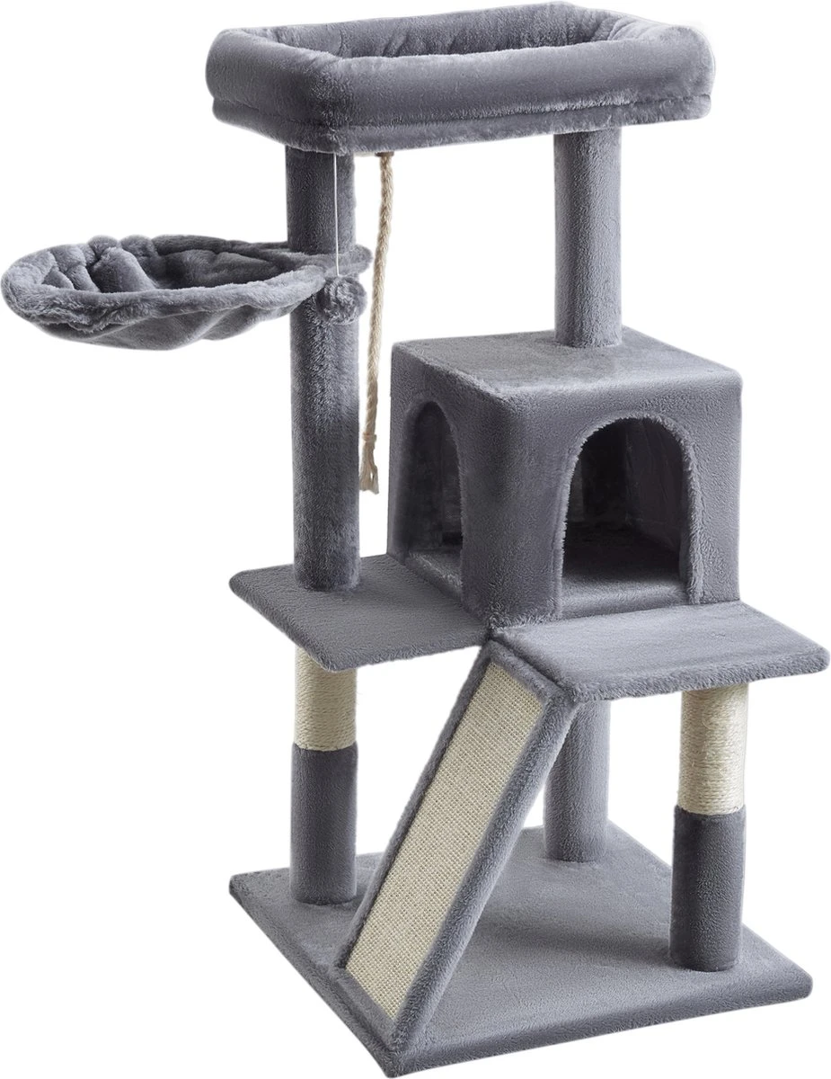 ACAZA Krabpaal, Kattenboom Met Krabbord En Huisjes Voor Meerdere Katten, Lichtgrijs 1 ACAZA Krabpaal, Kattenboom Met Krabbord En Huisjes Voor Meerdere Katten, Lichtgrijs