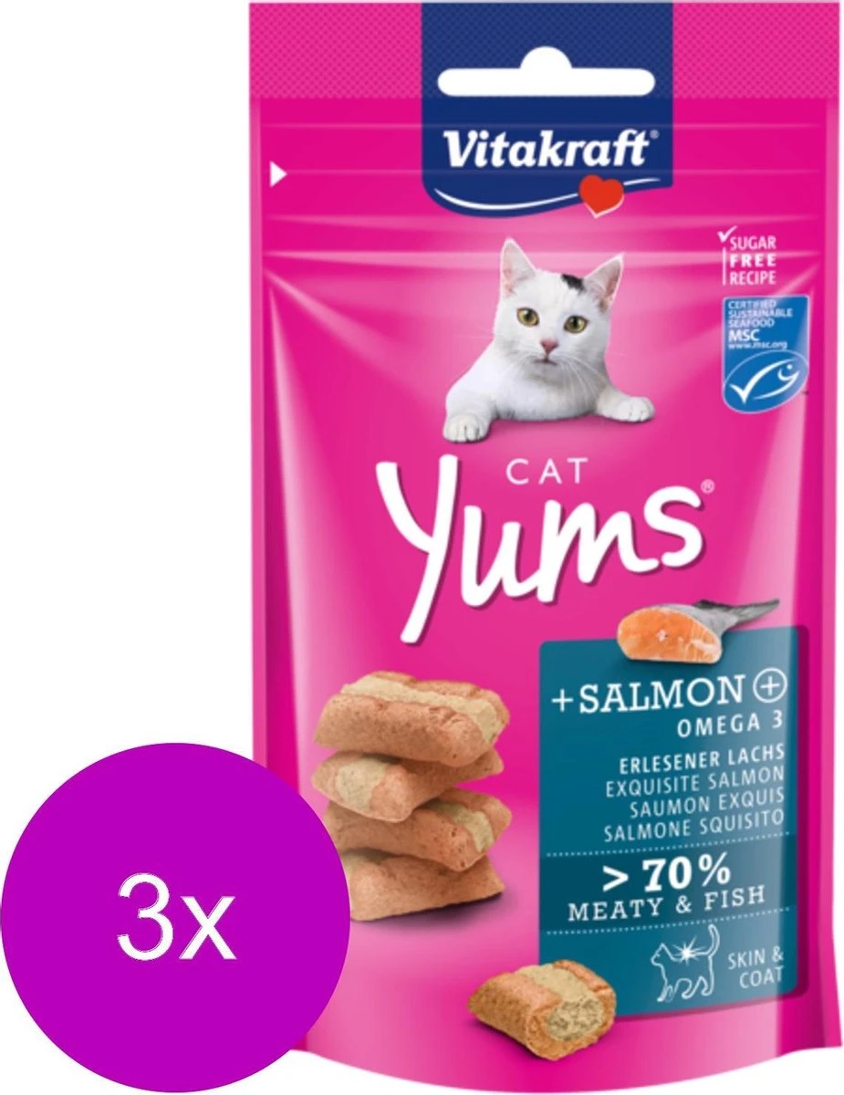 Vitakraft Cat Yums - Kat - Snack - Zalm - 3 X 40 Gr 1 Vitakraft Cat Yums - Kat - Snack - Zalm - 3 X 40 Gr