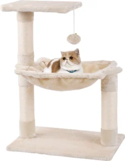 Merkloos MC Star Katten Krabpaal 70cm Krassen Grote Nis En Bal Opgeschort Spelen Schraper Platform Sisal - Beige, 70cm