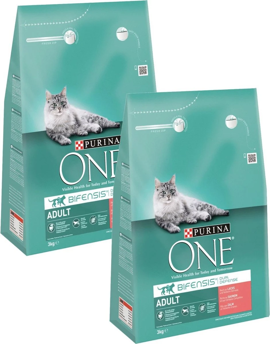 Purina One Adult Zalm&Granen - Kattenvoer - 2 X 3 Kg 1 Purina One Adult Zalm&Granen - Kattenvoer - 2 X 3 Kg