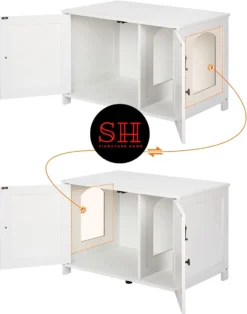 Merkloos Signature Home Wittykitty Kattenbak - Kattenkast - Kattenbakkast - Kattenhuis Met Deur En Aparte Scheidingswand - Kattenbak Opbergdoos - Wit - 80 X 54 X 50.5 Cm -Merkloos Verkoop 943x1200 1