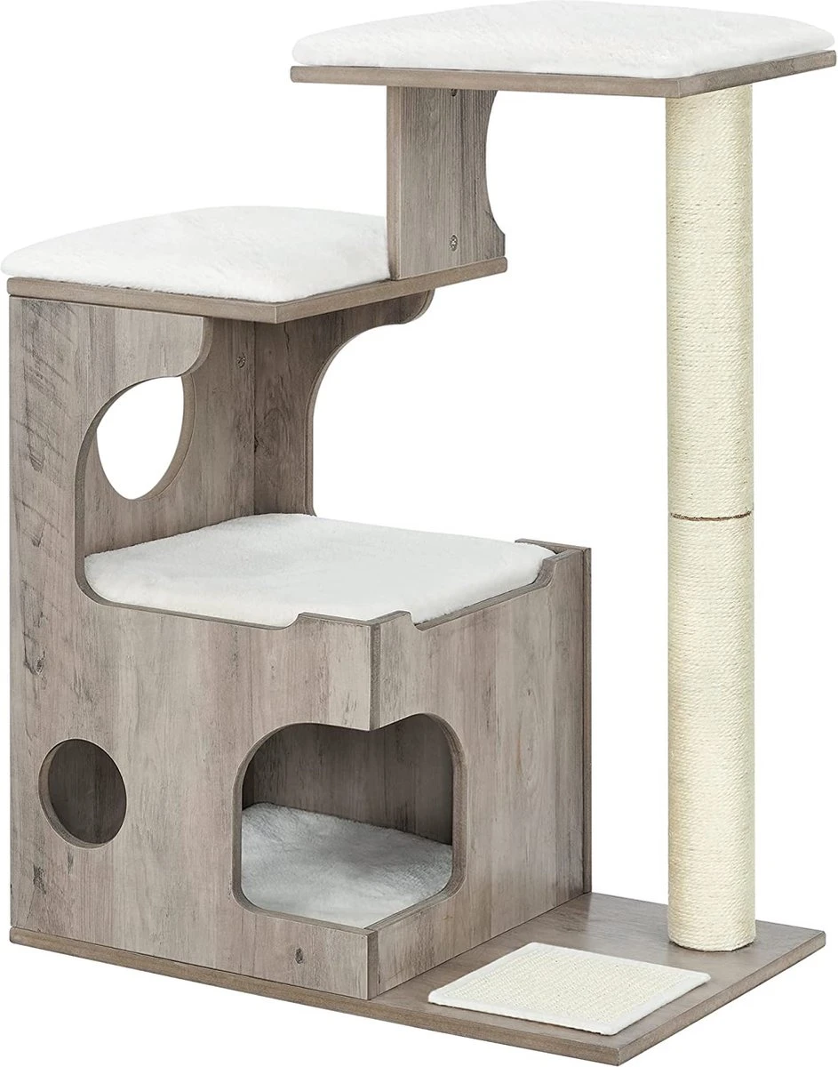 Songmics Krabpaal 86 Cm, Middelgrote Kattenkrabpaal Met 3 Ligvlakken En Grot, Kattenboom Van MDF Met Houtfineer, Sisalstam, Wasbare Kussens Van Pluche, Grijs-wit PCT070G01 1 Songmics Krabpaal 86 Cm, Middelgrote Kattenkrabpaal Met 3 Ligvlakken En Grot, Kattenboom Van MDF Met Houtfineer, Sisalstam, Wasbare Kussens Van Pluche, Grijs-wit PCT070G01