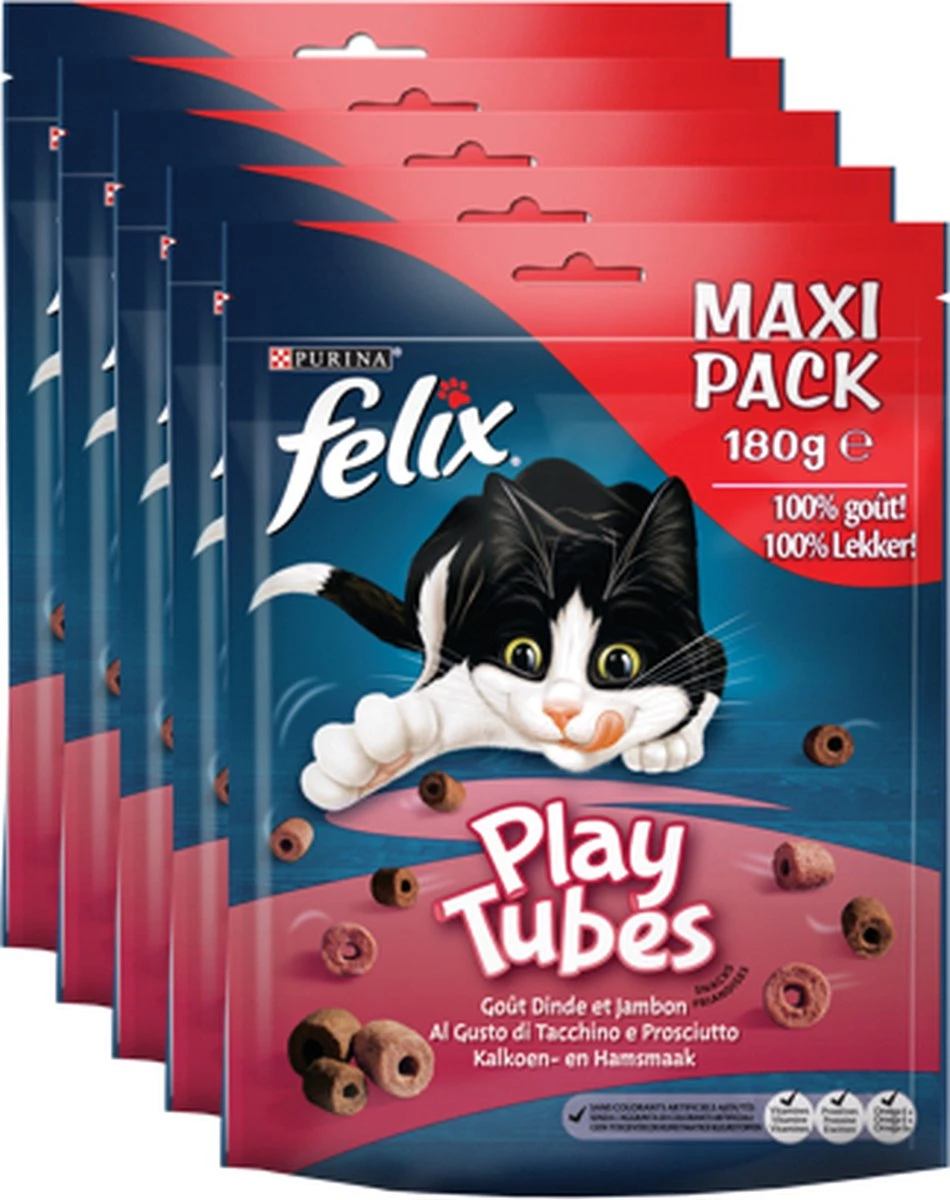 Felix PlayTubes - Kattensnacks Kalkoen & Ham - 5 X 180g 1 Felix PlayTubes - Kattensnacks Kalkoen & Ham - 5 X 180g