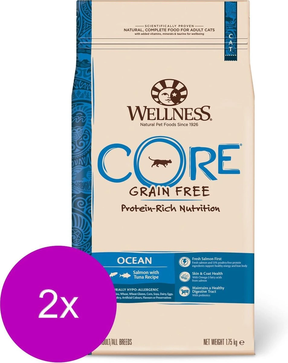 Wellness Core Grain Free Cat Ocean Zalm&Tonijn - Kattenvoer - 2 X 1.75 Kg 1 Wellness Core Grain Free Cat Ocean Zalm&Tonijn - Kattenvoer - 2 X 1.75 Kg