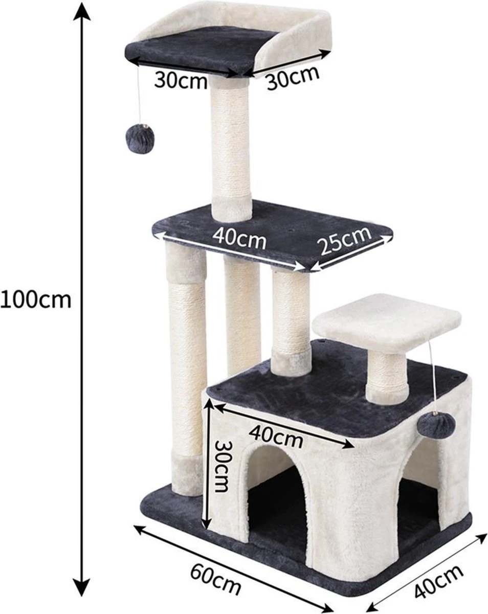 Merkloos MC Star Krabpaal 100cm Met Schraper Meerdere Platforms, Tweedeurs Kattengrotten, Speelgoedballen Met Bellen, Krabbed Natuurlijk Sisal Katten Spelletjes - Grijs&Beige, 100cm 5 Merkloos MC Star Krabpaal 100cm Met Schraper Meerdere Platforms, Tweedeurs Kattengrotten, Speelgoedballen Met Bellen, Krabbed Natuurlijk Sisal Katten Spelletjes - Grijs&Beige, 100cm - Afbeelding 5