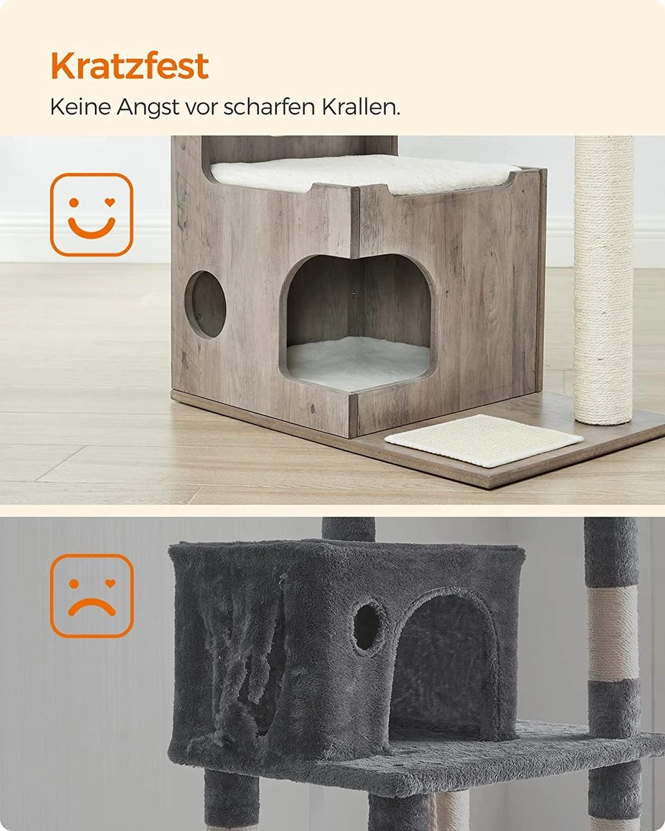 Songmics Krabpaal 86 Cm, Middelgrote Kattenkrabpaal Met 3 Ligvlakken En Grot, Kattenboom Van MDF Met Houtfineer, Sisalstam, Wasbare Kussens Van Pluche, Grijs-wit PCT070G01 3 Songmics Krabpaal 86 Cm, Middelgrote Kattenkrabpaal Met 3 Ligvlakken En Grot, Kattenboom Van MDF Met Houtfineer, Sisalstam, Wasbare Kussens Van Pluche, Grijs-wit PCT070G01 - Image 3