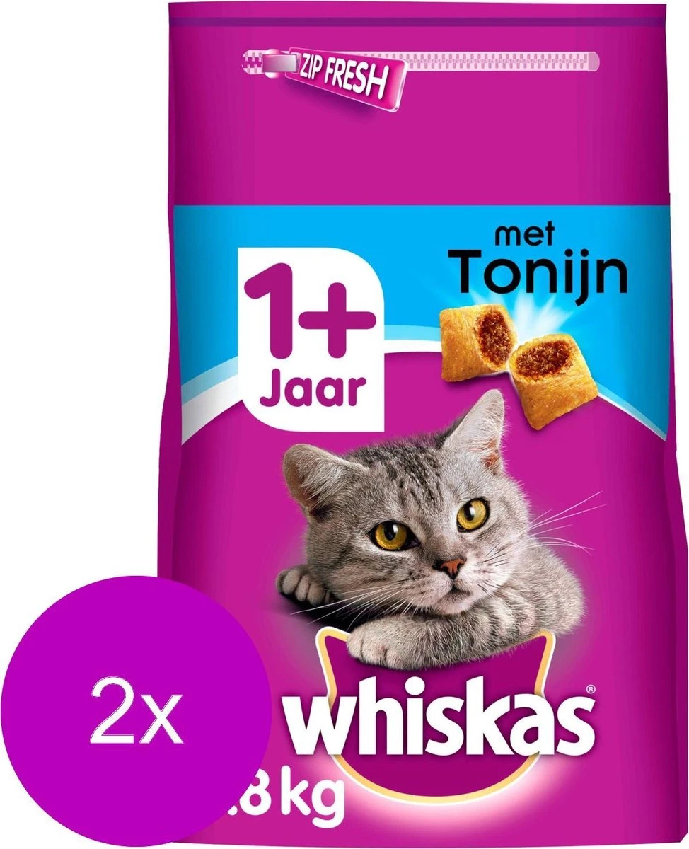 Whiskas Brokjes Adult Tonijn - Kattenvoer - 2 X 3,8 Kg 1 Whiskas Brokjes Adult Tonijn - Kattenvoer - 2 X 3,8 Kg