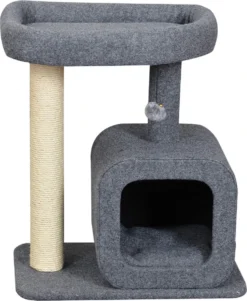 Katten Krabpaal Met Huisje | Grijs | 60 X 40 X 70 Cm Kattenboom Met Ligbed