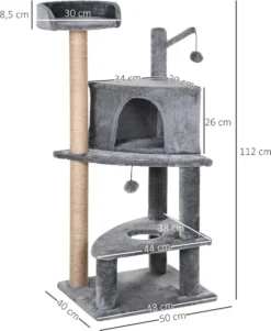 PawHut Krabpaal Met Speelballen Kattenkrabpaal Kattenhuis Jute Paal, Grijs D30-281 -Merkloos Verkoop 984x1200 5