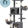 Krabpaal Voor Grote Katten 3 Verdiepingen - 140cm Hoog - Wit Grijs -Met Hangmatjes - Krabpaal Voor Zware Katten