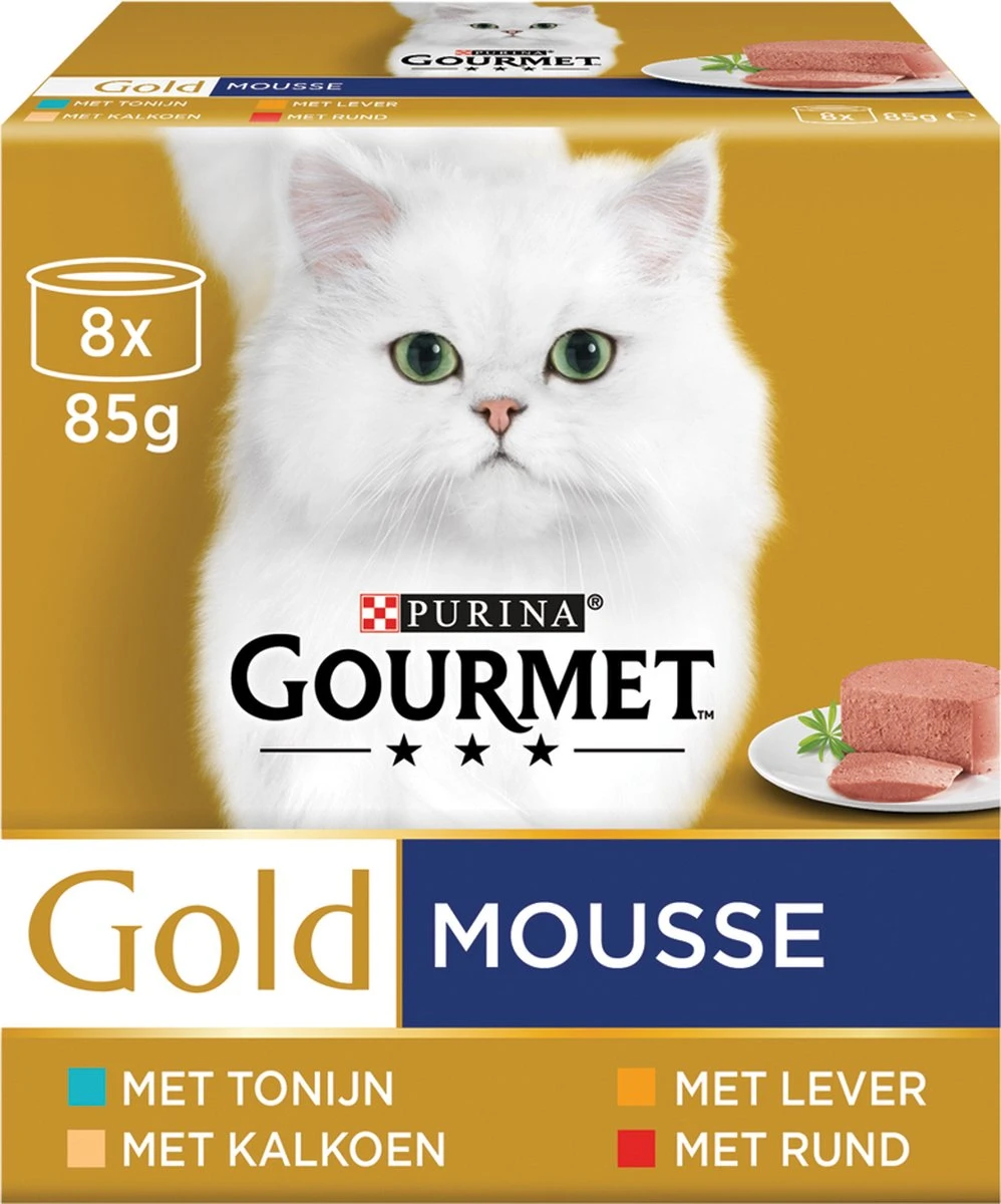 Gourmet Gold Mousse - Kattenvoer Natvoer - Met Tonijn, Lever, Kalkoen, Rund - 48 X 85 G 1 Gourmet Gold Mousse - Kattenvoer Natvoer - Met Tonijn, Lever, Kalkoen, Rund - 48 X 85 G